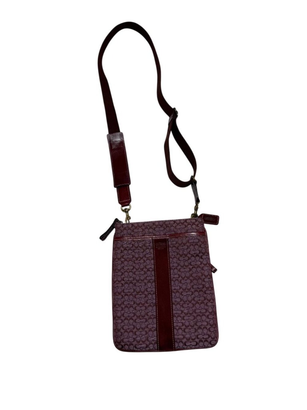 Vintage Coach Signature Canvas Burgundy Suede Stripe Swingpack Crossbody Bag